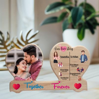 Personalized Our Love Story Wooden Photo Frame | Together Forever Heart Photo Frame   Anniversary Couple Gift For Husband Wife  Birthday Gift For Girlfriend Boyfriend  Romantic Home Decor
